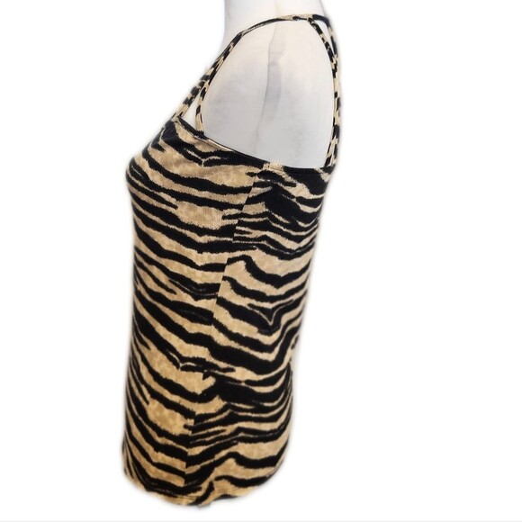 VENUS Tan & Black Zebra Striped Sleeveless Strappy Neck Tank Top, S - Picture 2 of 8